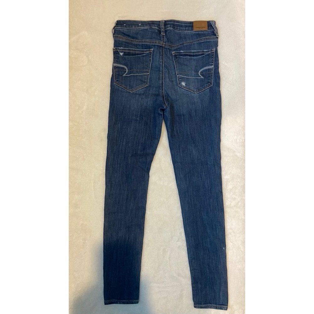 American Eagle Outfitters Dark Blue Distressed Skinny Jeans - Picture 2 of 4